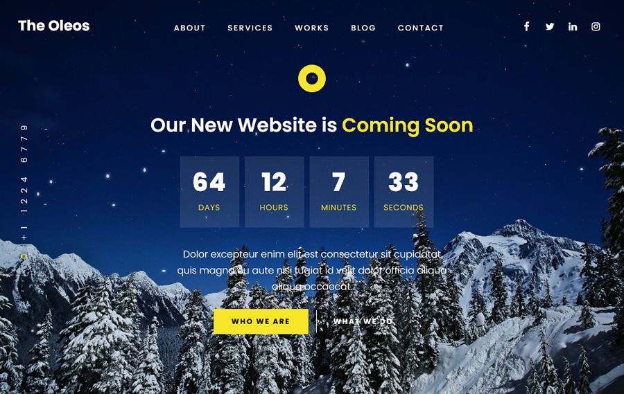 The Oleos coming soon page web design inspiration