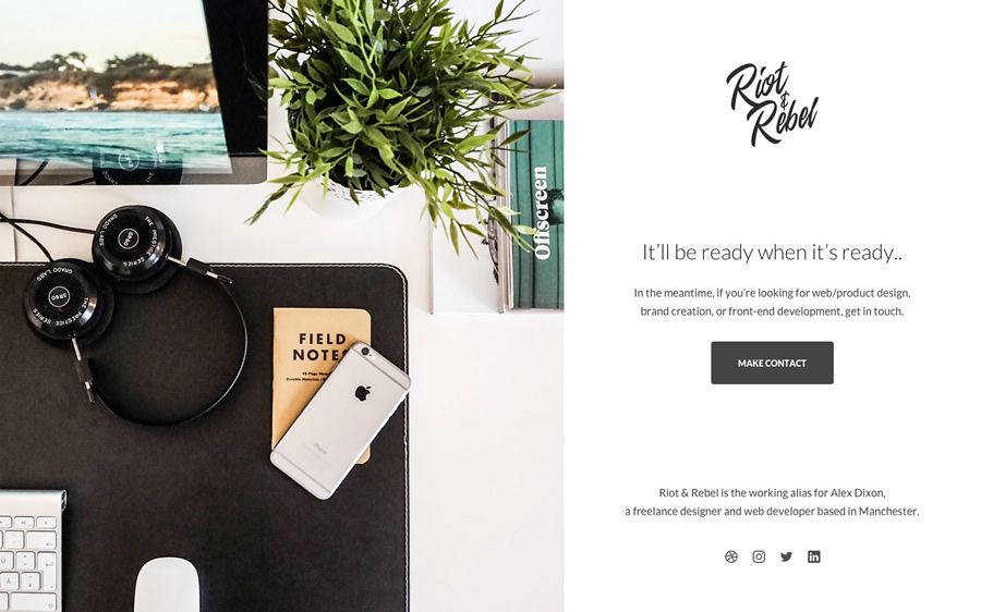 Riot Rebel Minimal Holding coming soon page web design inspiration