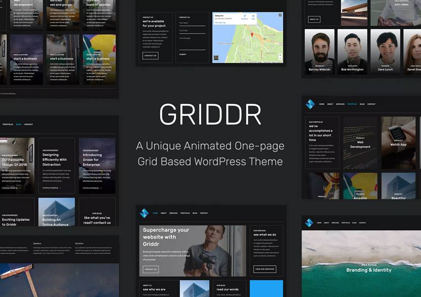 Griddr Animated Grid Creative wordpress theme one-page single page scroll