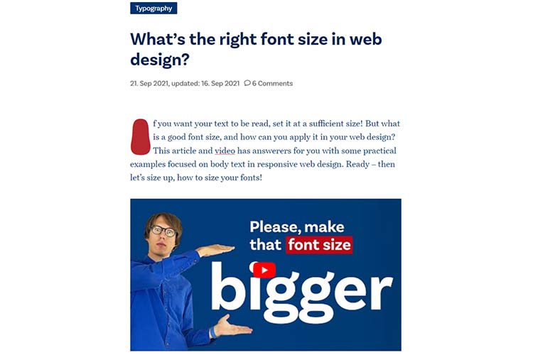 Example from What’s the right font size in web design?