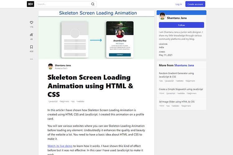 Example from Skeleton Screen Loading Animation using HTML & CSS
