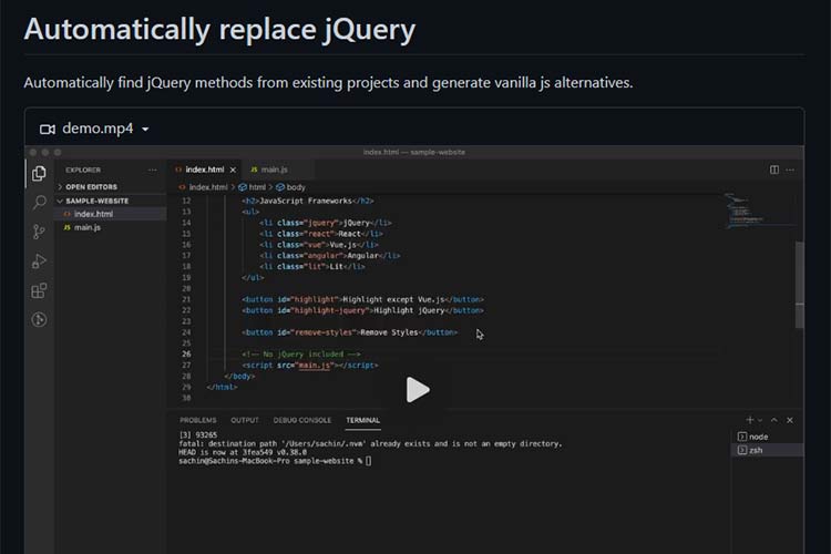Example from replace-jquery
