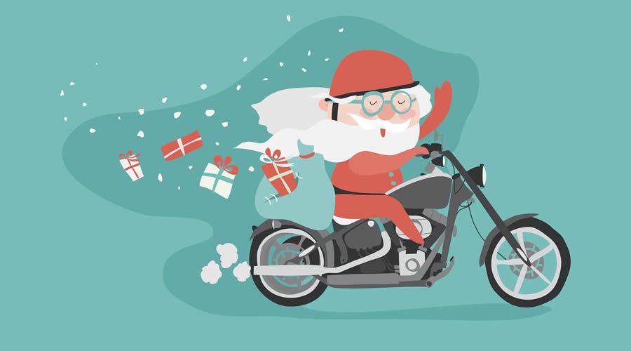 Santa on a Motorcycle Vector Template