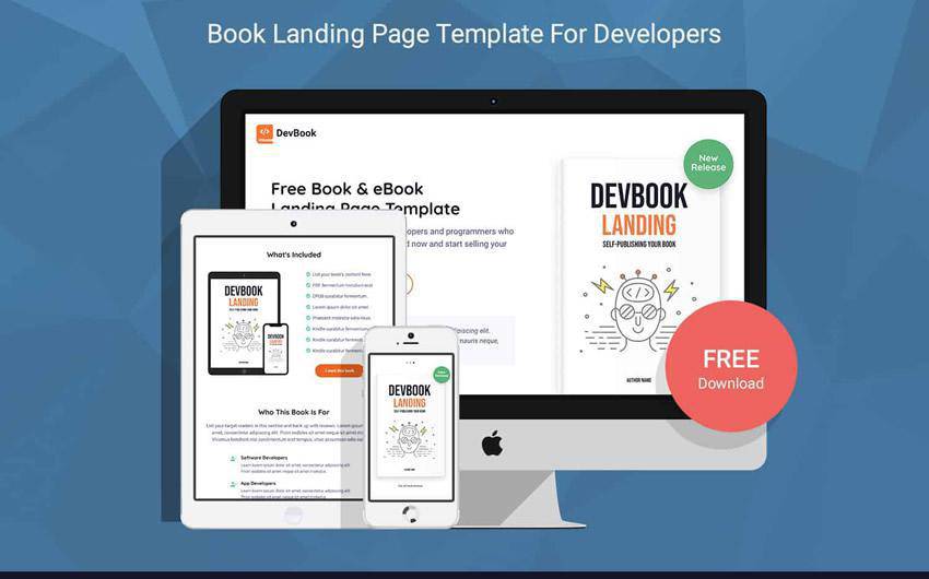 DevBook book eBook landing page template free bootstrap 5 web template html html5 responsive mobile-first
