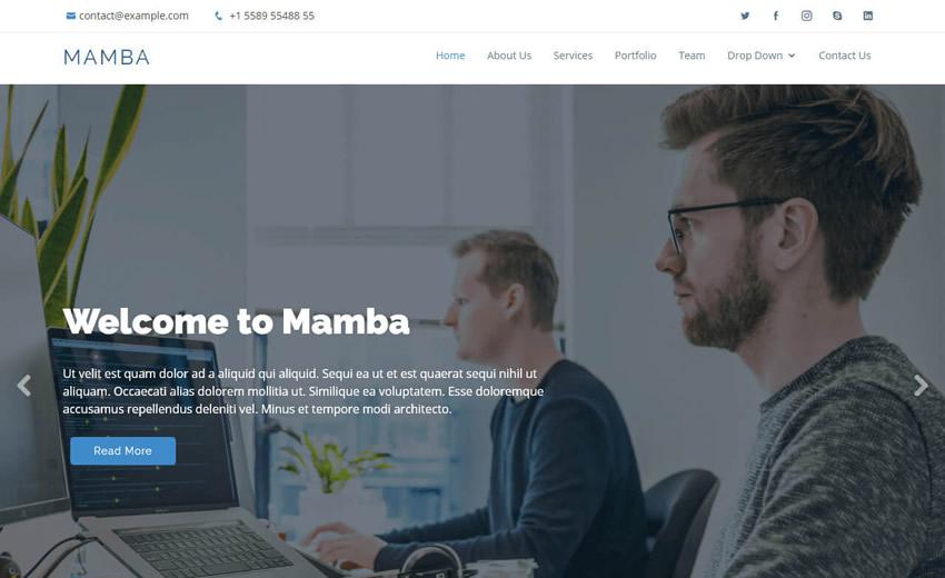 Mamba clean flat one-page template creative profiles portfolio free bootstrap