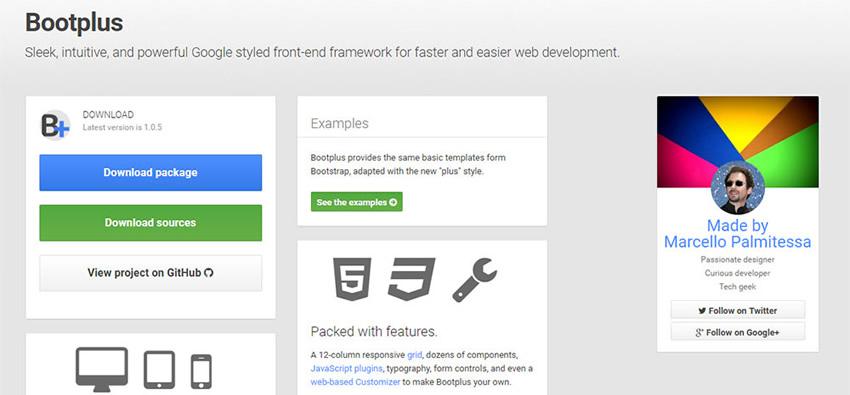 Bootplus Google styled front-end framework bootstrap free