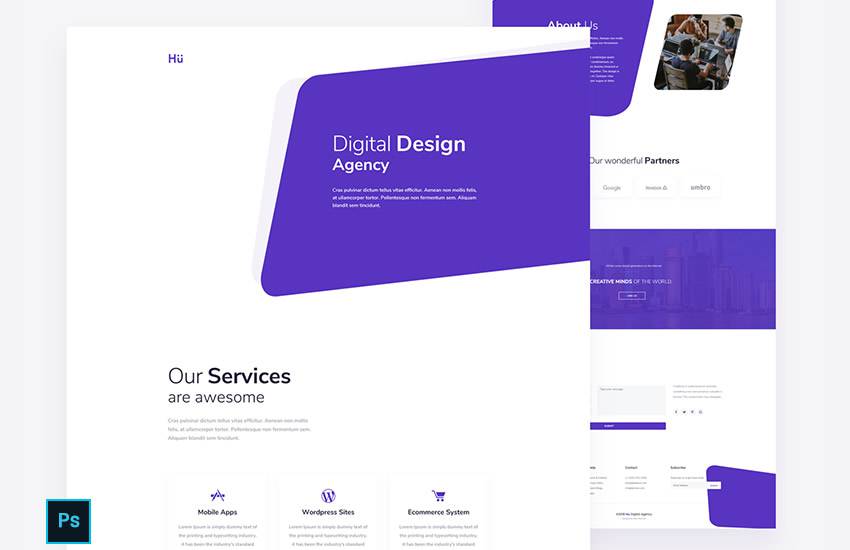 Digital Design Agency web design layout adobe photoshop template free psd format