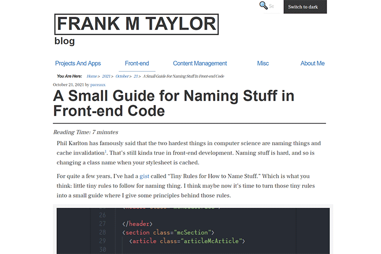 Example from A Small Guide for Naming Stuff in Front-end Code