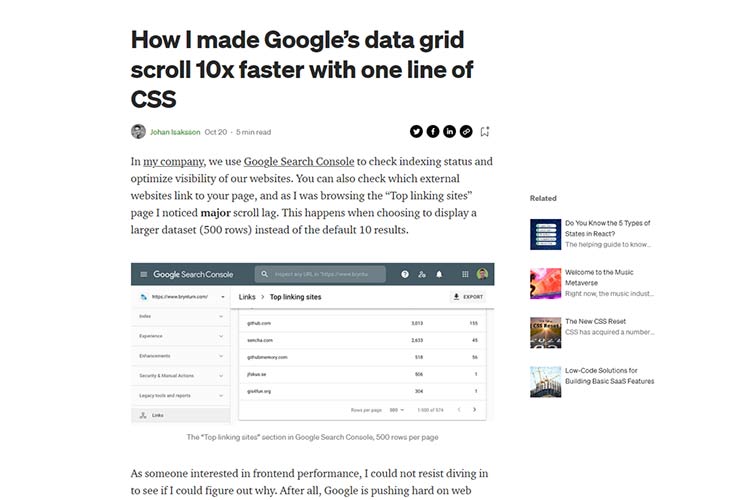 Example from How I made Google’s data grid scroll 10x faster with one line of CSS