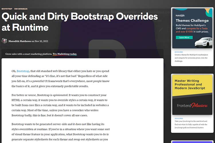 Example from Quick and Dirty Bootstrap Overrides at Runtime