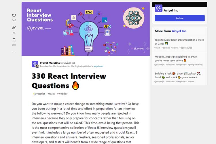 Example from 330 React Interview Questions