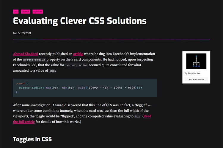Example from Evaluating Clever CSS Solutions