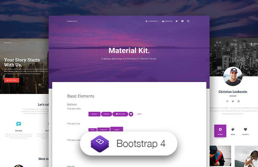Material Kit design bootstrap 4 four template ui kit free responsive