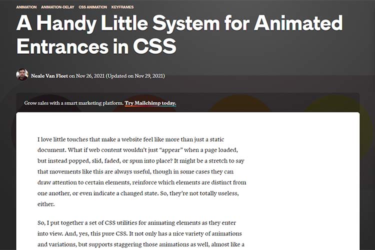 Example from A Handy Little System for Animated Entrances in CSS