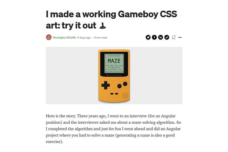 Example from I made a working Gameboy CSS art: try it out