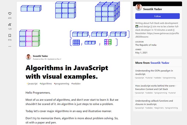 Example from: Algorithms in JavaScript with visual examples