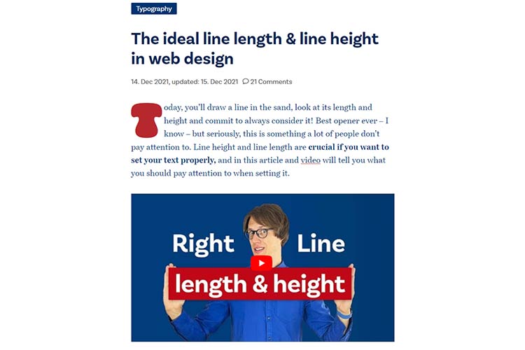 Example from The ideal line length & line height in web design