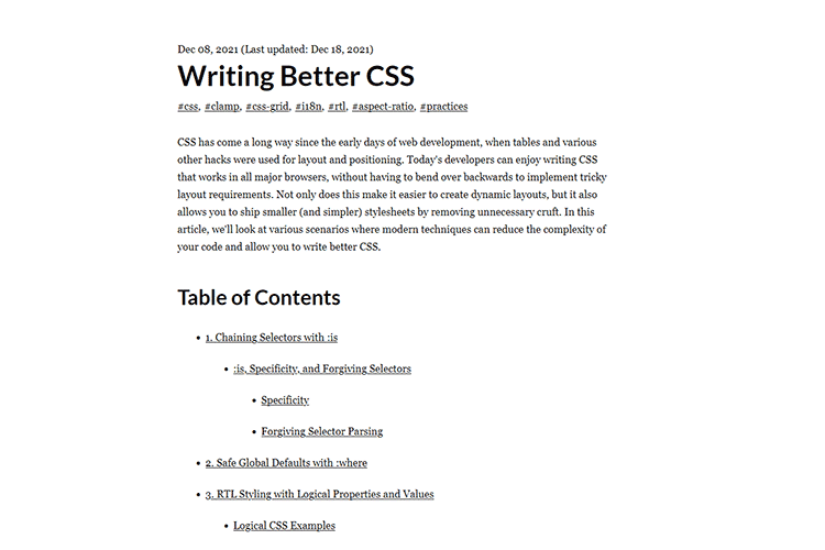 Example from Writing Better CSS